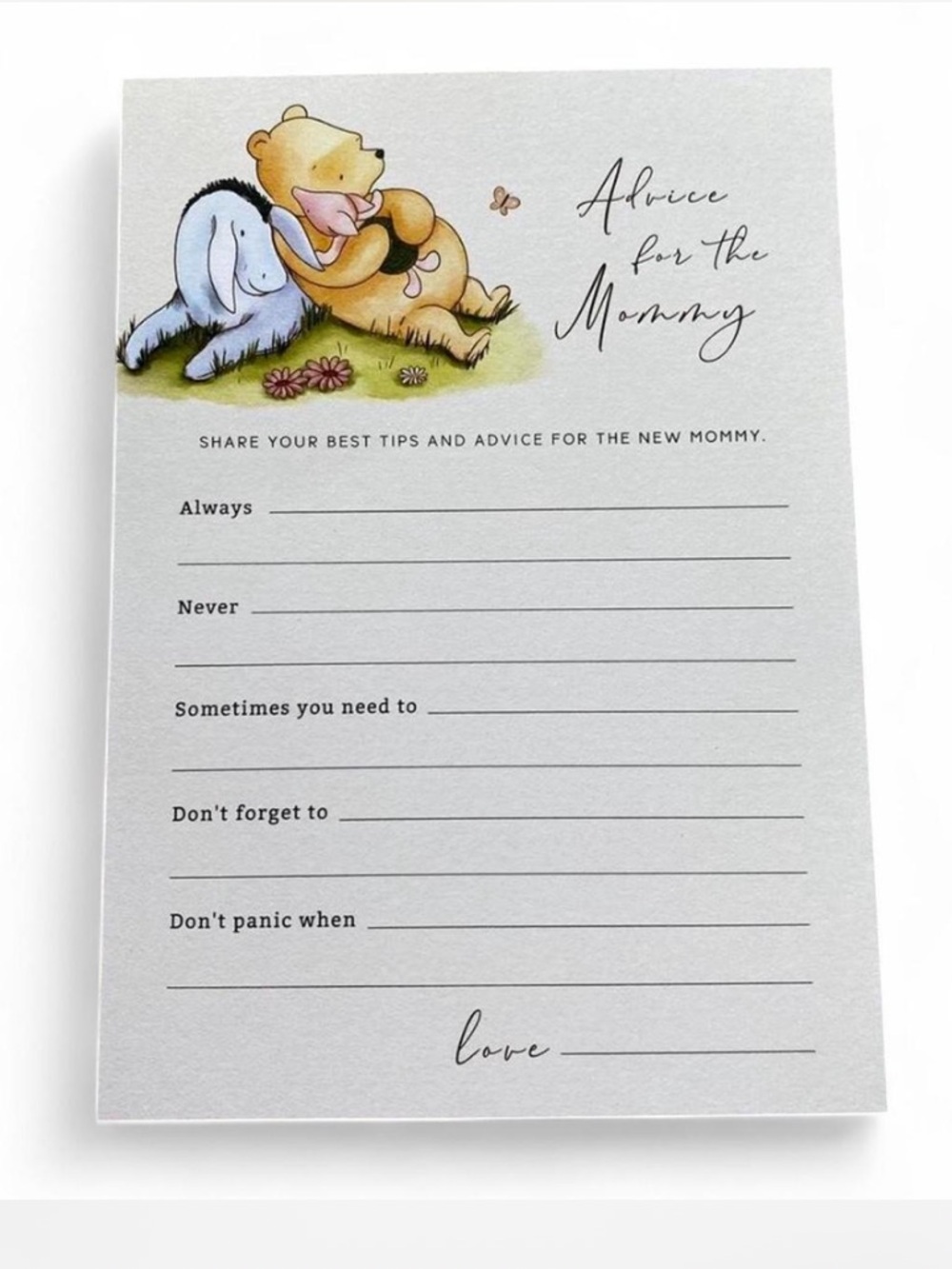 Winnie the Pooh: 32 Advice for Mommy Baby Shower Cards